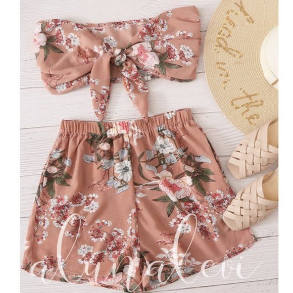 Pants - Floral Print Shorts SEt